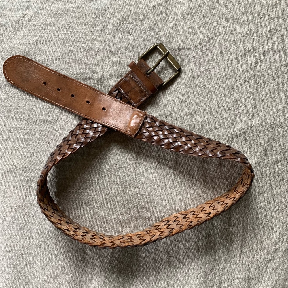 Vintage braided wide leather belt by Bekaloo Paris. Made in France.